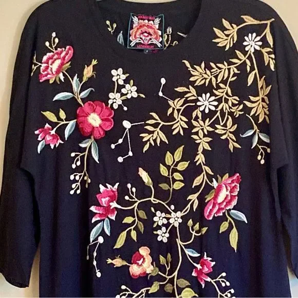 Johnny Was Denim Johnny Was Osaka Relaxed Knit Dress | Black Floral  Embroidery Cotton Dress (New With Tags) Johnny Was Embroidered Blouse
